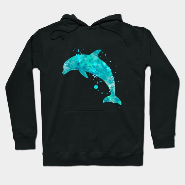 Turquoise Dolphin Watercolor Painting Hoodie by Miao Miao Design